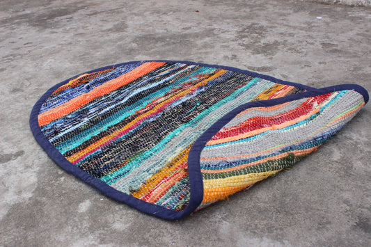 Multicolor Oval Rag Sofa Mat Floor Rug Bedroom Colorful Rug Throw Hall Embroidered Mat Table Fancy Cover Gift for Her