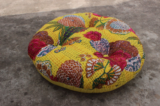 Colorful Round Kantha Cushion Decorative Fancy Embroidered Pillow Hippie Boho Throw Colorful Multicolor Decorative Art Cushion Gift For Her