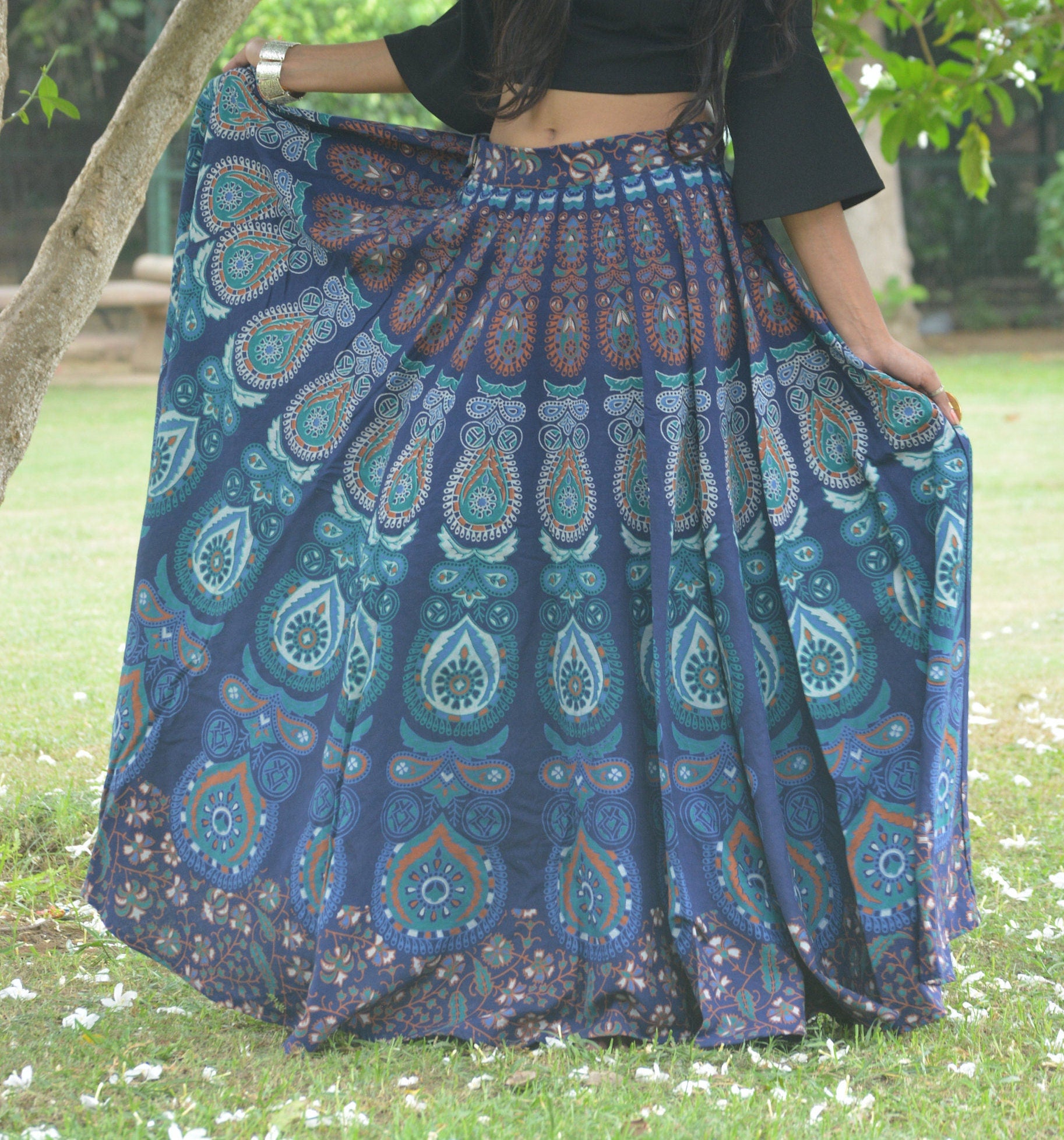 Blue Boho Skirt Indian Gypsy Skirt Mandala Maxi Bohemian Skirt